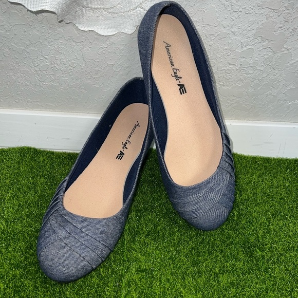 American Eagle Denim Twist Toe Preppy Casual Ballet Office Flats - Picture 1 of 10